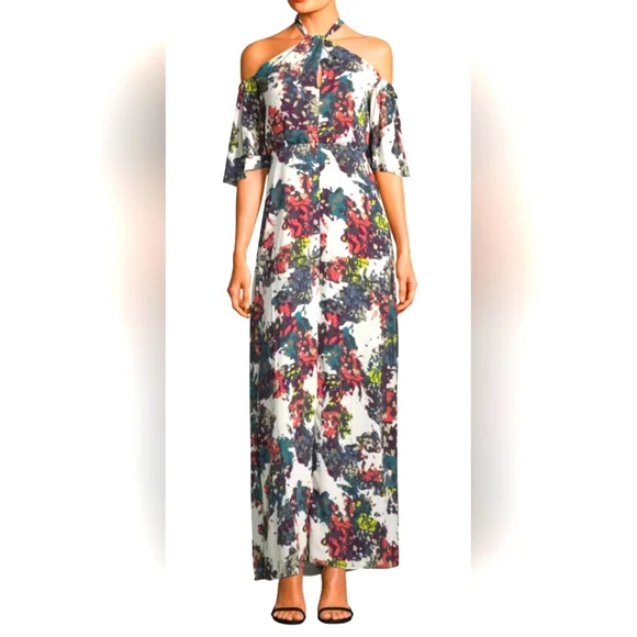 Reg $300 BCBGMAXAZRIA Kelley Off-The-Shoulder Halter Gown Size 4 - Picture 3 of 7